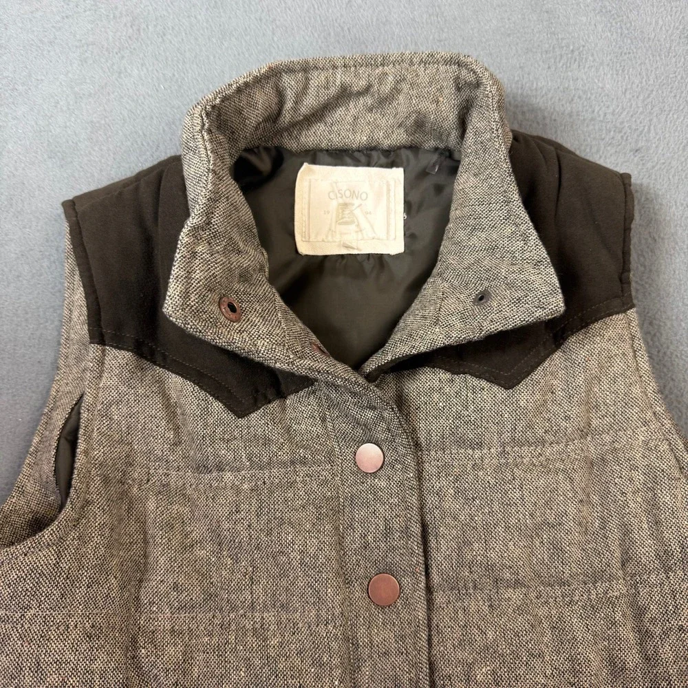 CASONO Kids Quilted Tweed Vest Brown Suede Accents Snap Front Size Youth Large